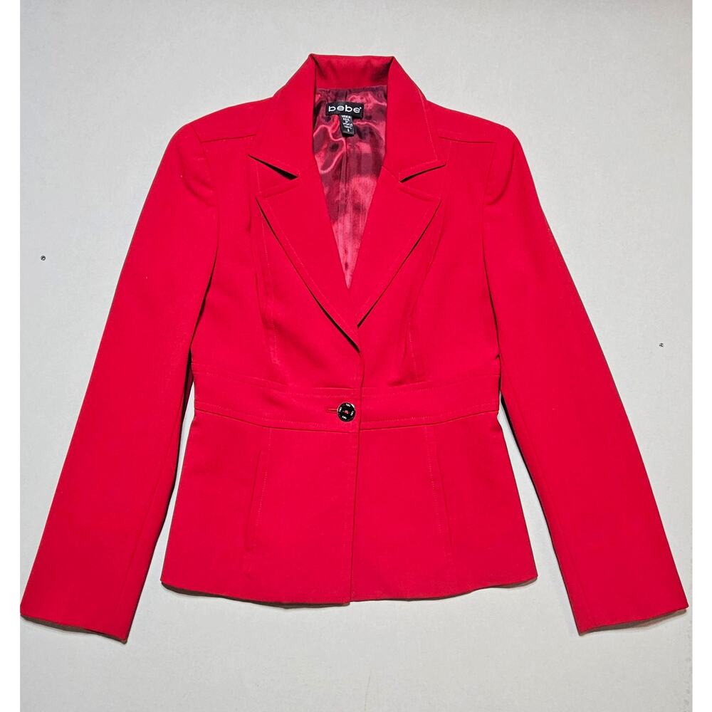 bebe Y2K Pantsuit Womens Red Wool Blend Blazer Wide Leg Pants 2 Piece Vintage - Picture 5 of 16